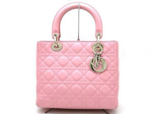 Christian Dior Lady Handbag Lambskin Pink
